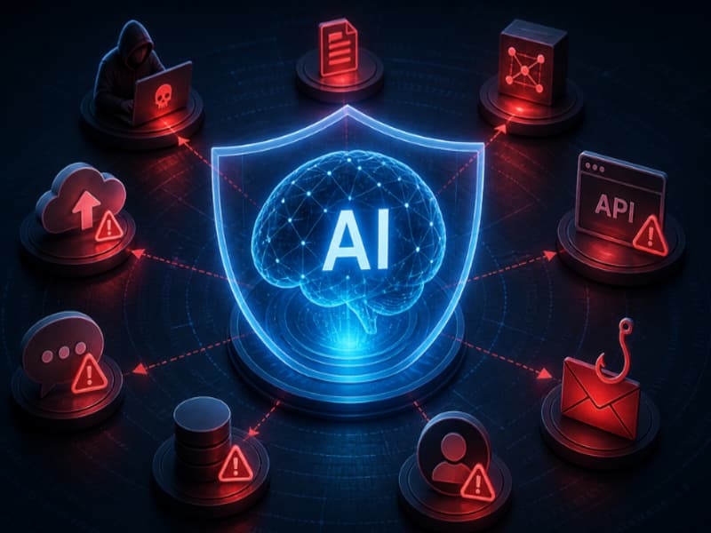 AI attack surfaces - adversarial threats targeting data pipeline, model logic, and outputs